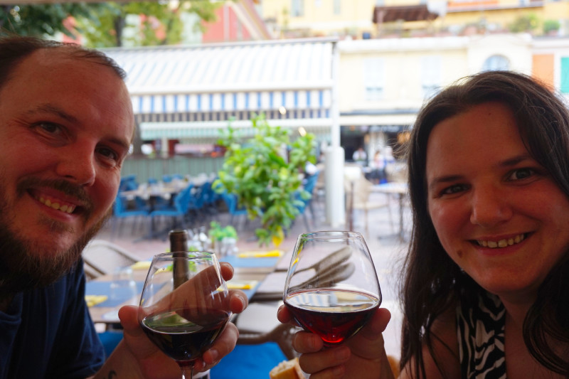 Enjoying wine in Nice, France
