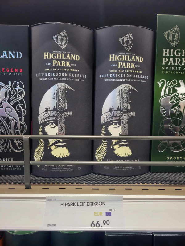 Special edition of Highland Park, Leif Eriksson Release, in the shop on Victoria I from Helsinki to Tallinn ferry cruise