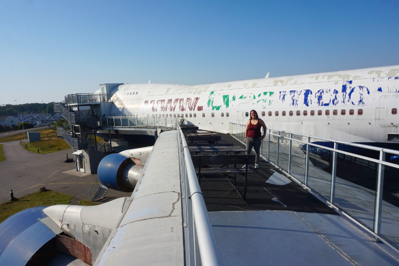 Standing on the wing, Jumbo Stay, Stockholm, Sweden