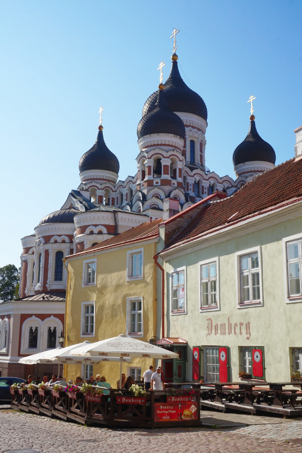 Alexander Nevsky Cathedral behind some buildings of Toompea, Tallinn, Estonia