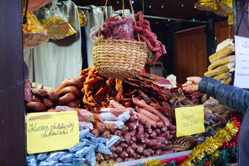 Polish sausage stall at the Christmas markets, Wroclaw, Poland