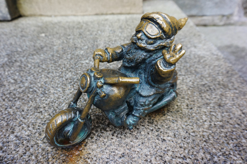 Dwarf statue on a motorbike, Wroclaw, Poland