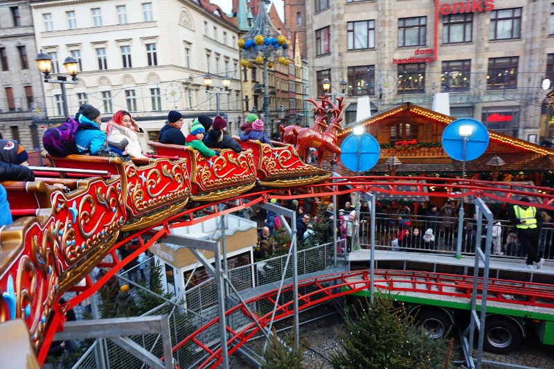 Santa Express rollercoaster at the Christmas markets, Wroclaw, Poland