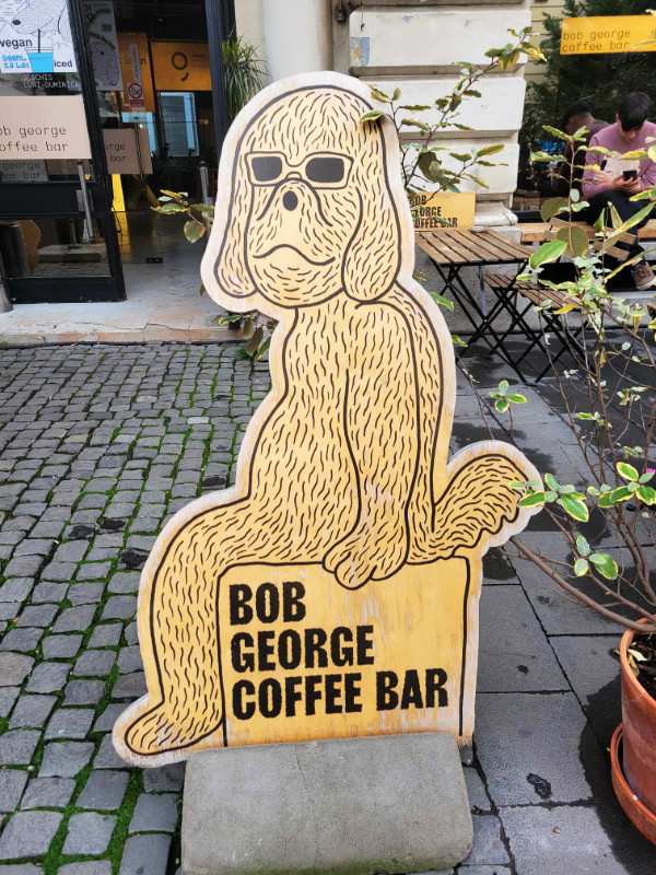 Bob George Coffee Bar dog, Bucharest, Romania