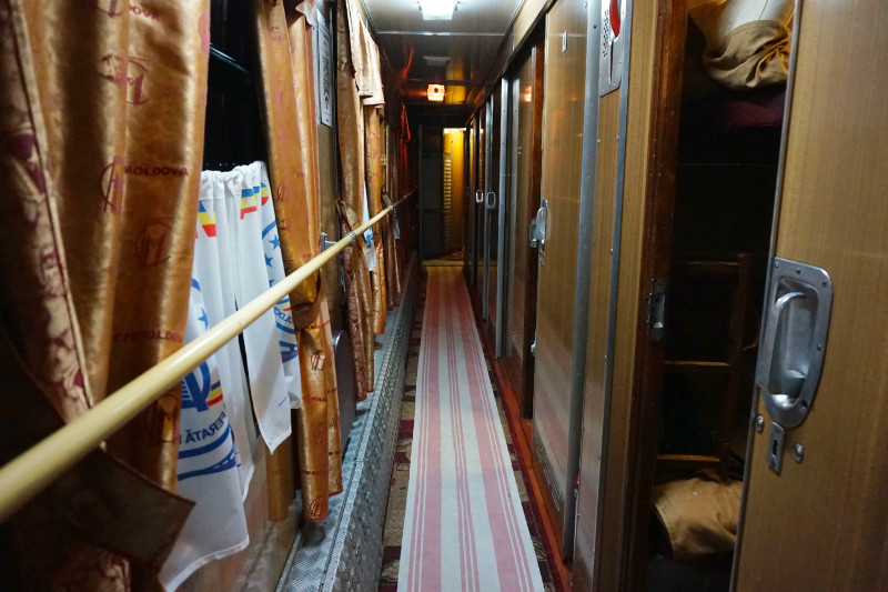 Corridor on the train from Bucharest to Chisinau, Moldova
