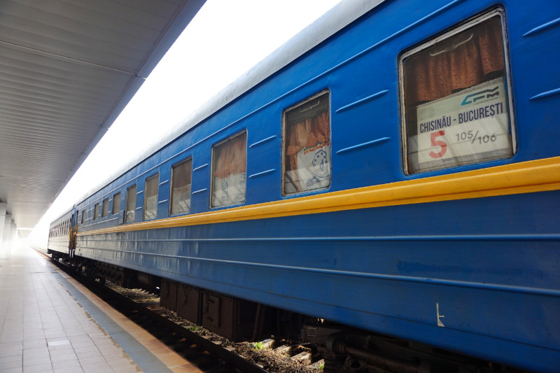 The train from Bucharest to Chisinau, pulled in to Chisinau station, Moldova