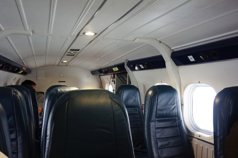 Inside the Twin Otter Loganair plane from Barra, Scotland