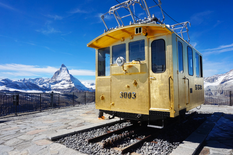 Golden carriage at the Gornergrat with the Matterhorn, Switzerland