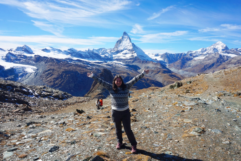 Me hiking down to Riffelsee with the Matterhorn in the background, Zermatt, Switzerland
