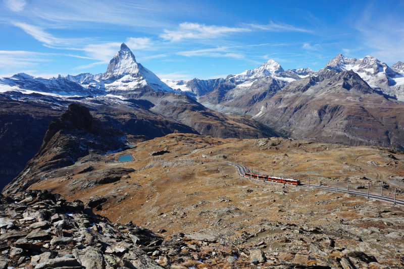 Overlooking the Matterhorn and Gornergrat railway, Zermatt, Switzerland