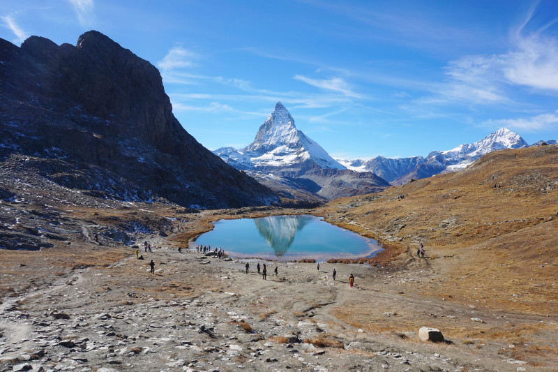 Riffelsee from above with Matterhorn reflection, Zermatt, Switzerland