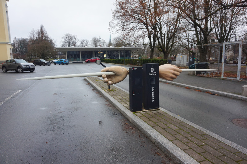 Estonian Opera House car park with conductor hands, Tallinn, Estonia