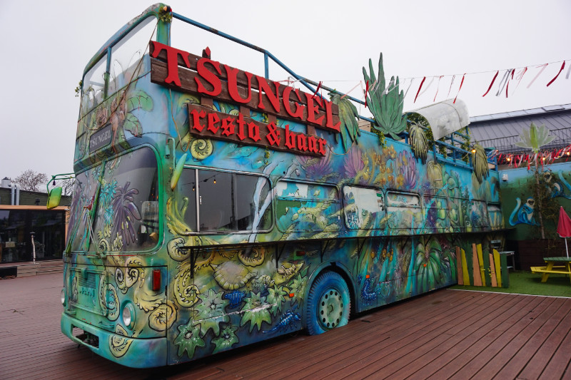 Painted bus outside Balti Jaama Turg, Tallinn, Estonia