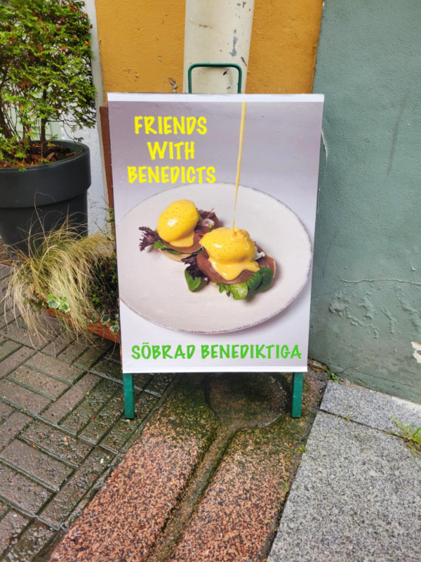 Friends with benedicts sign, Tallinn, Estonia