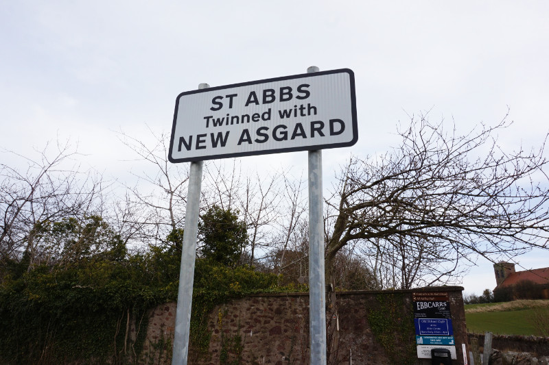 St Abbs New Asgard sign, Scottish Borders, Scotland