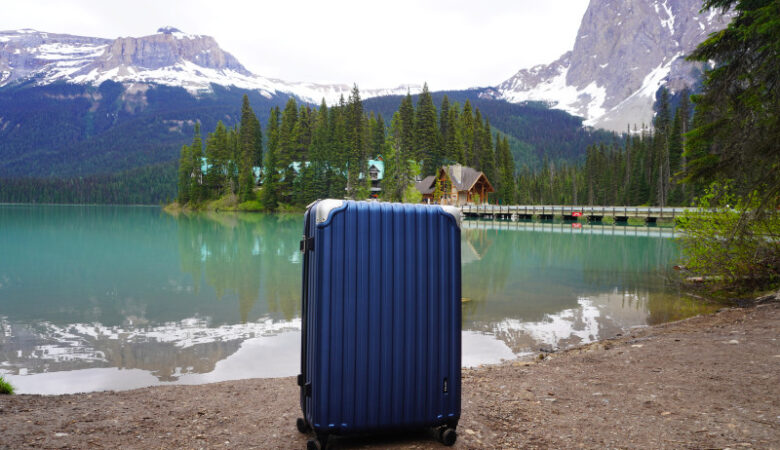 Level8 suitcase at lake in Canada