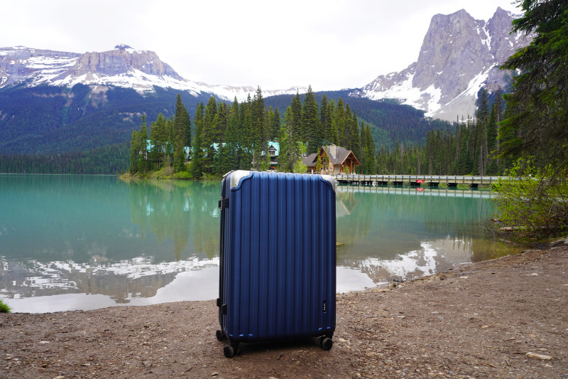Level8 suitcase at lake in Canada
