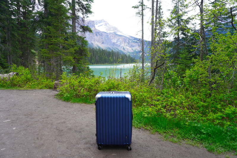 Level8 suitcase at lake in Canada