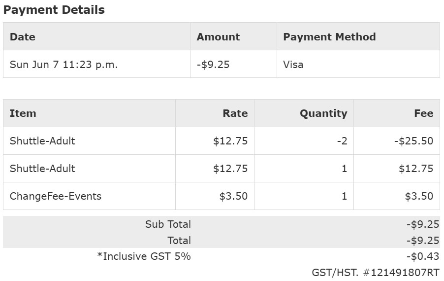 Parks Canada Lake Louise shuttle change cost