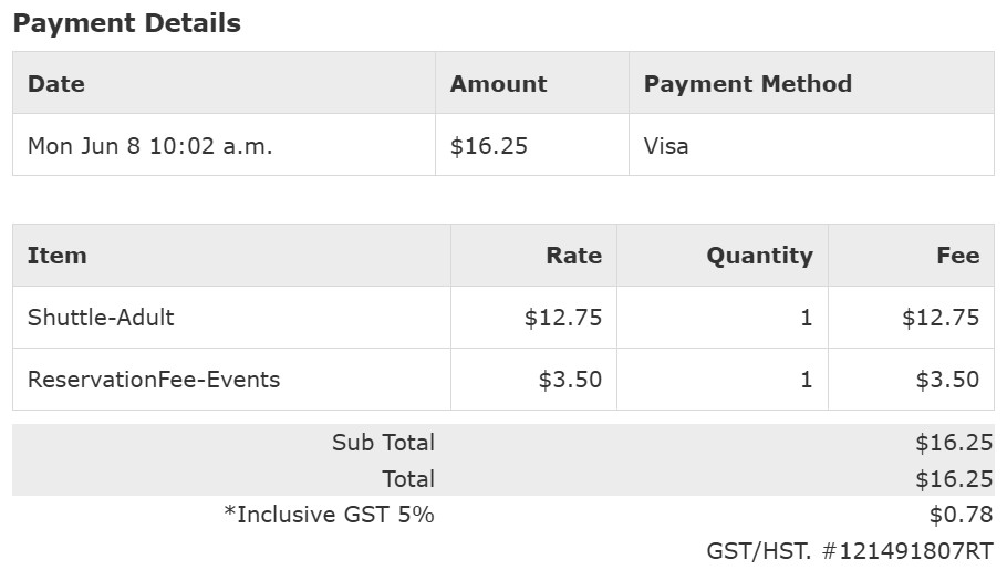 Parks Canada Moraine Lake shuttle booking cost